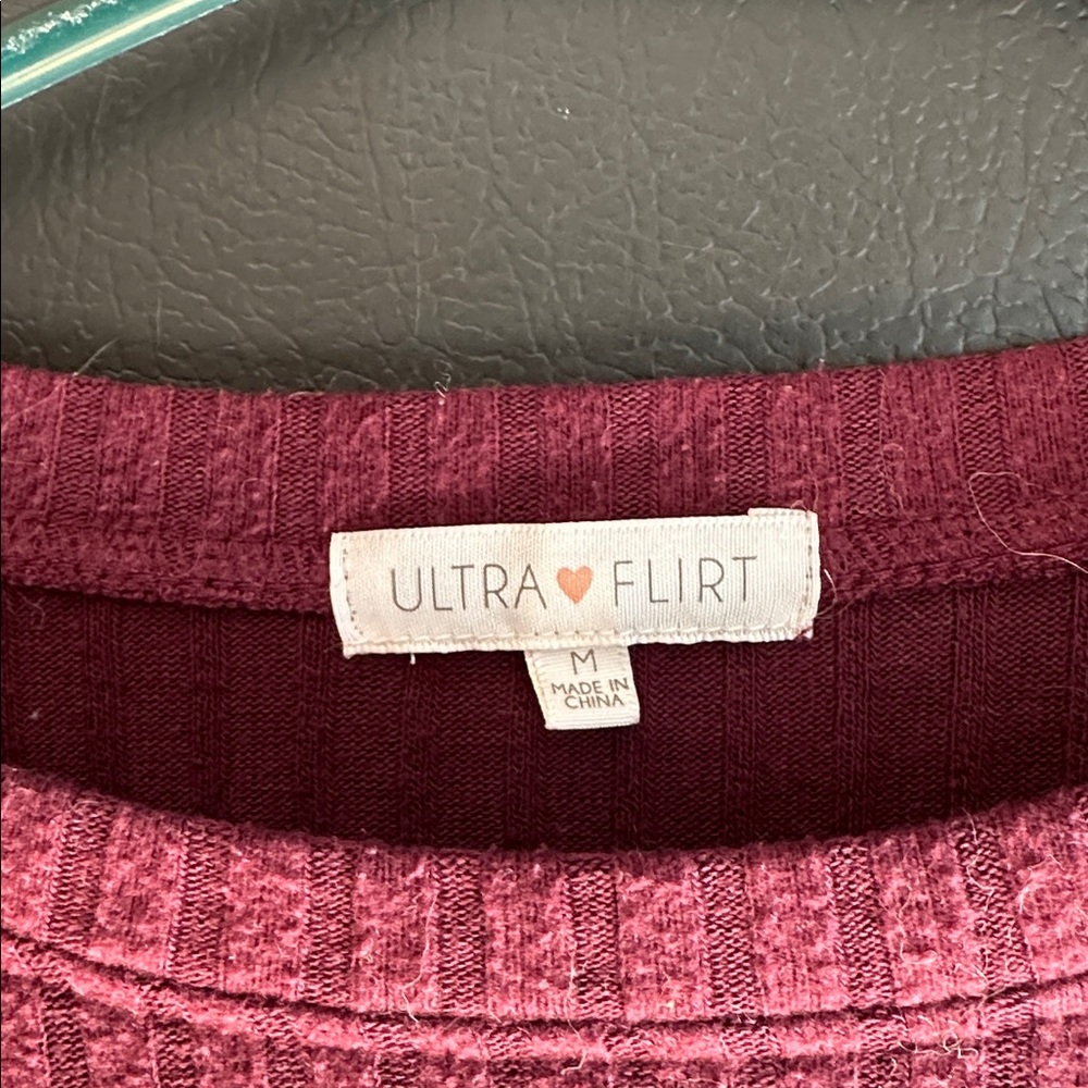 Ultra Flirt Maroon Ribbed Top - Picture 2 of 4